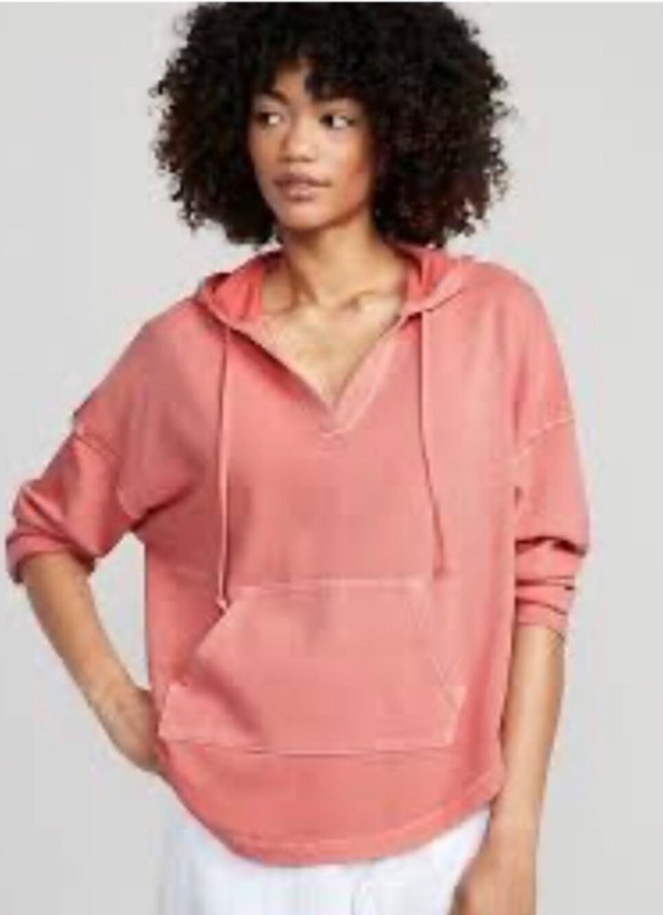 Old Navy French Terry Tunic Hoodie Cotton Casual Aspen Summer Coral Pink Plus 2X